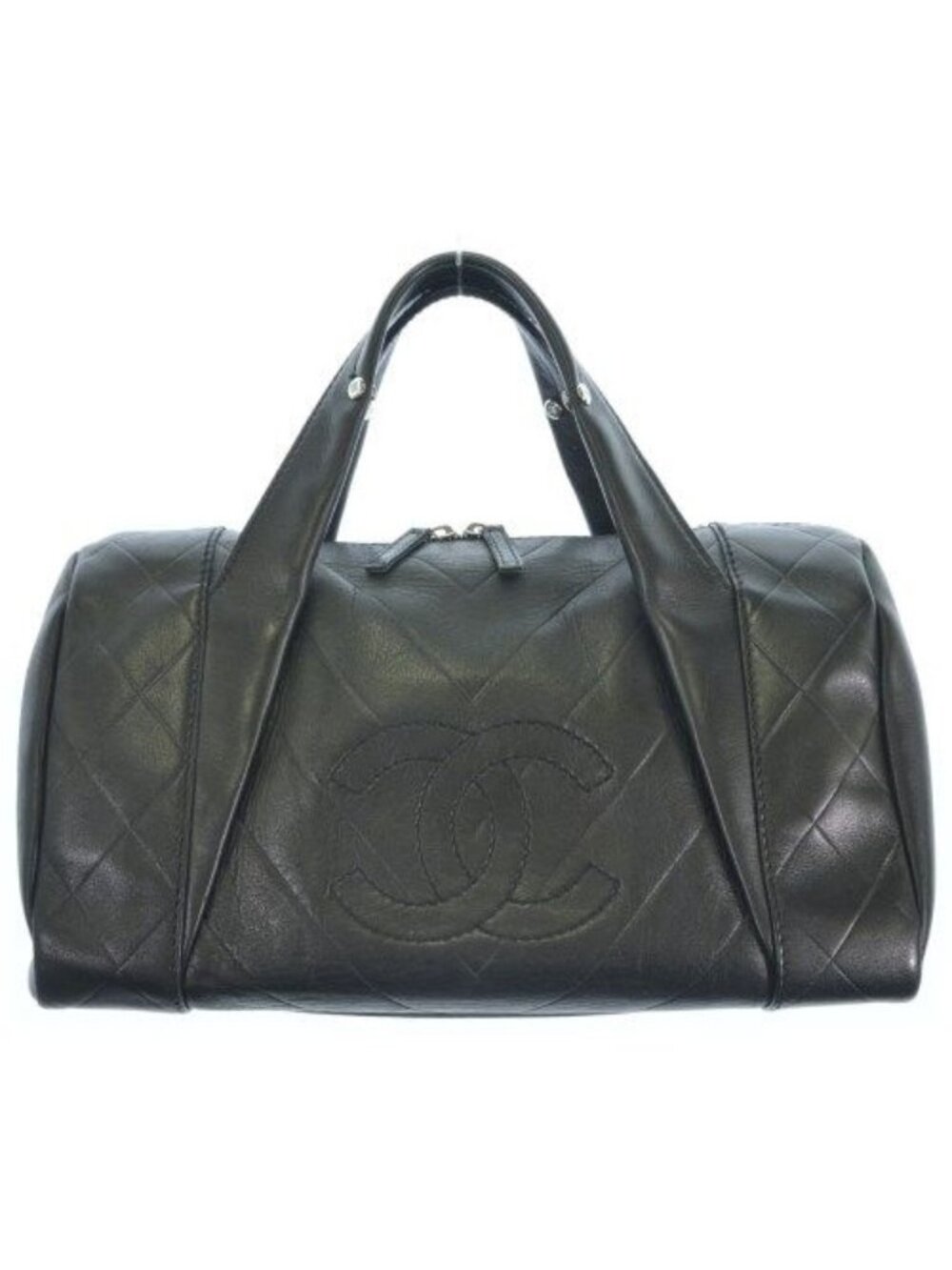 Chanel Chevron V-stitch Mini Boston Bag CC Logo Lambskin